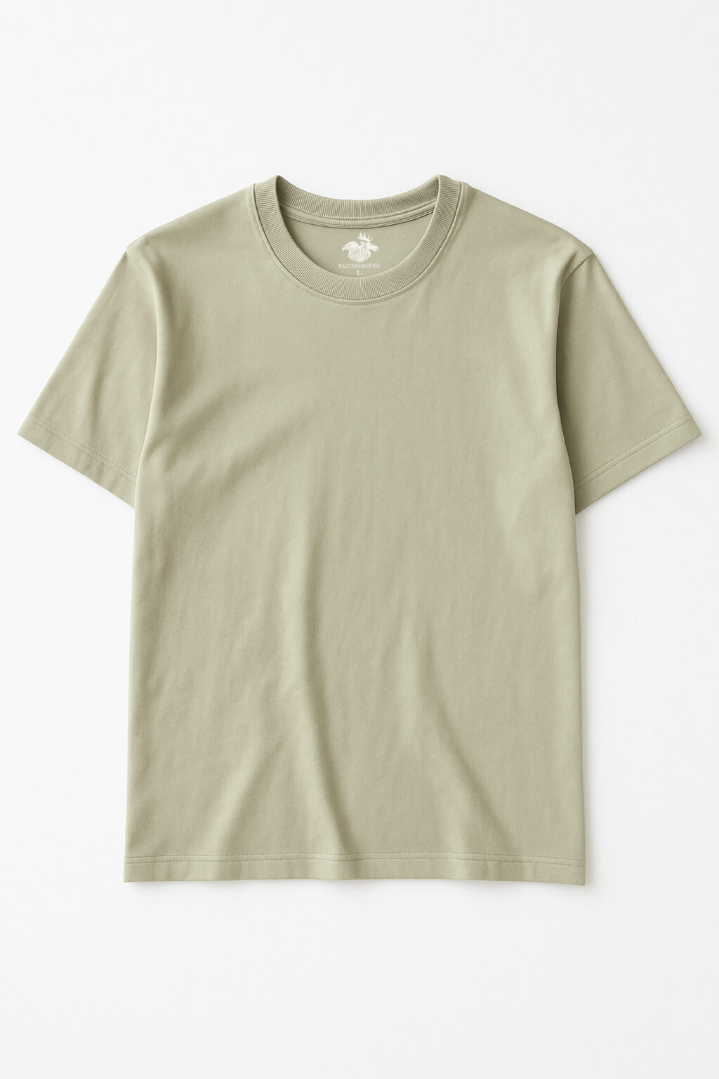 Plain light pistachio short-sleeve crew neck t-shirt laid flat on a white background.