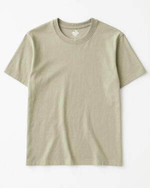 Plain light pistachio short-sleeve crew neck t-shirt laid flat on a white background.