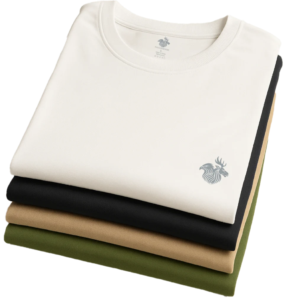 group of t shirts white, black, light beige, olive green