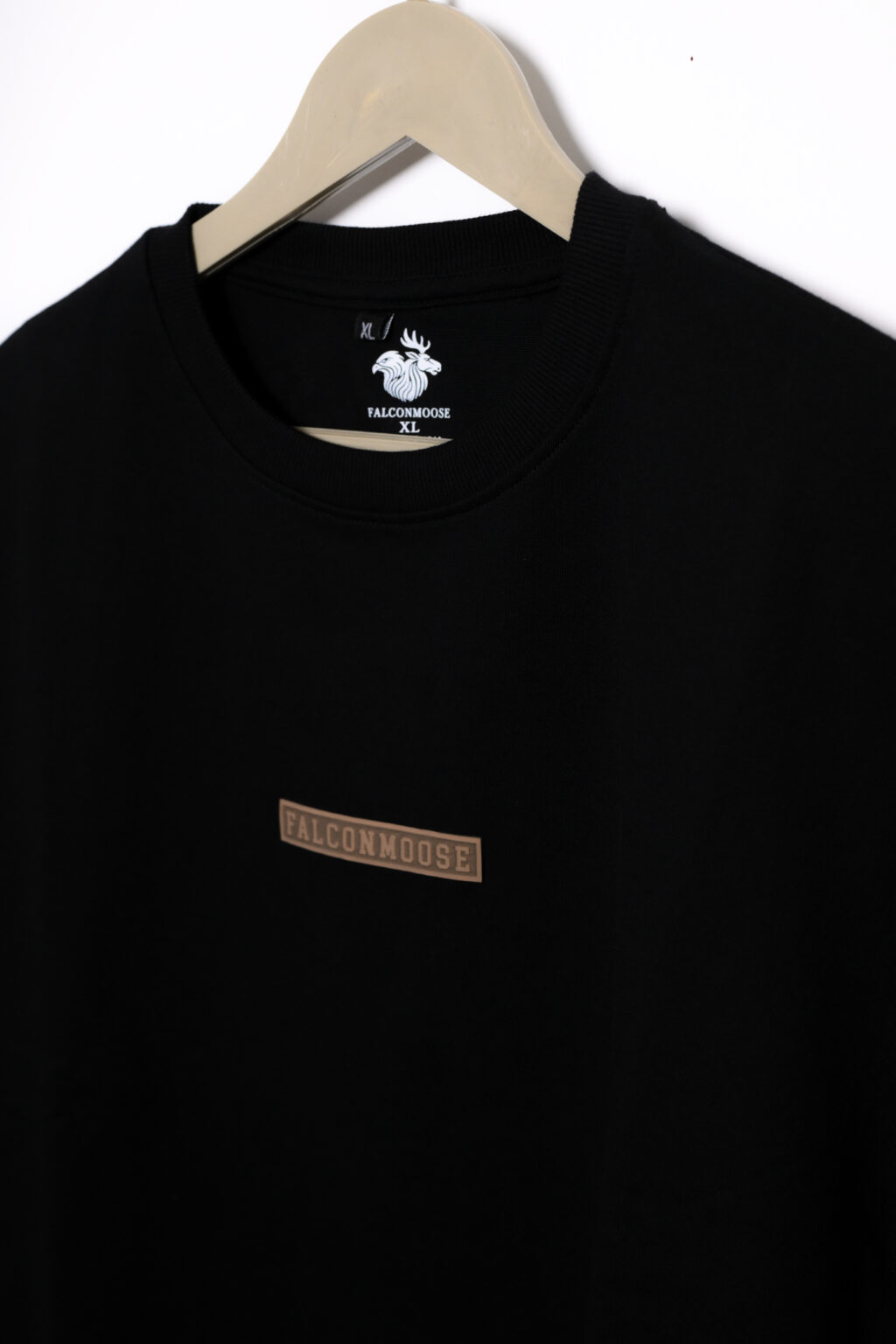 Falconmoose Black Plain Oversized T-Shirt With Minimal Logo for Men | Premium 220 GSM Cotton |