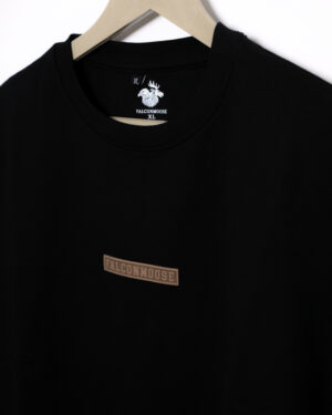 Falconmoose Black Plain Oversized T-Shirt With Minimal Logo for Men | Premium 240 GSM Cotton |