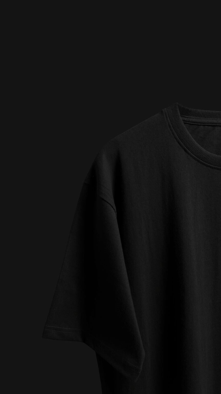 FalconMoose Noir Signature black oversized t-shirt left arm front half view