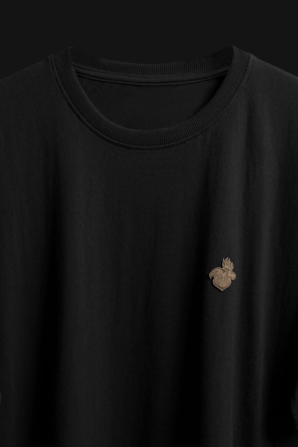 FalconMoose Noir Signature black oversized t-shirt front half view minimal design